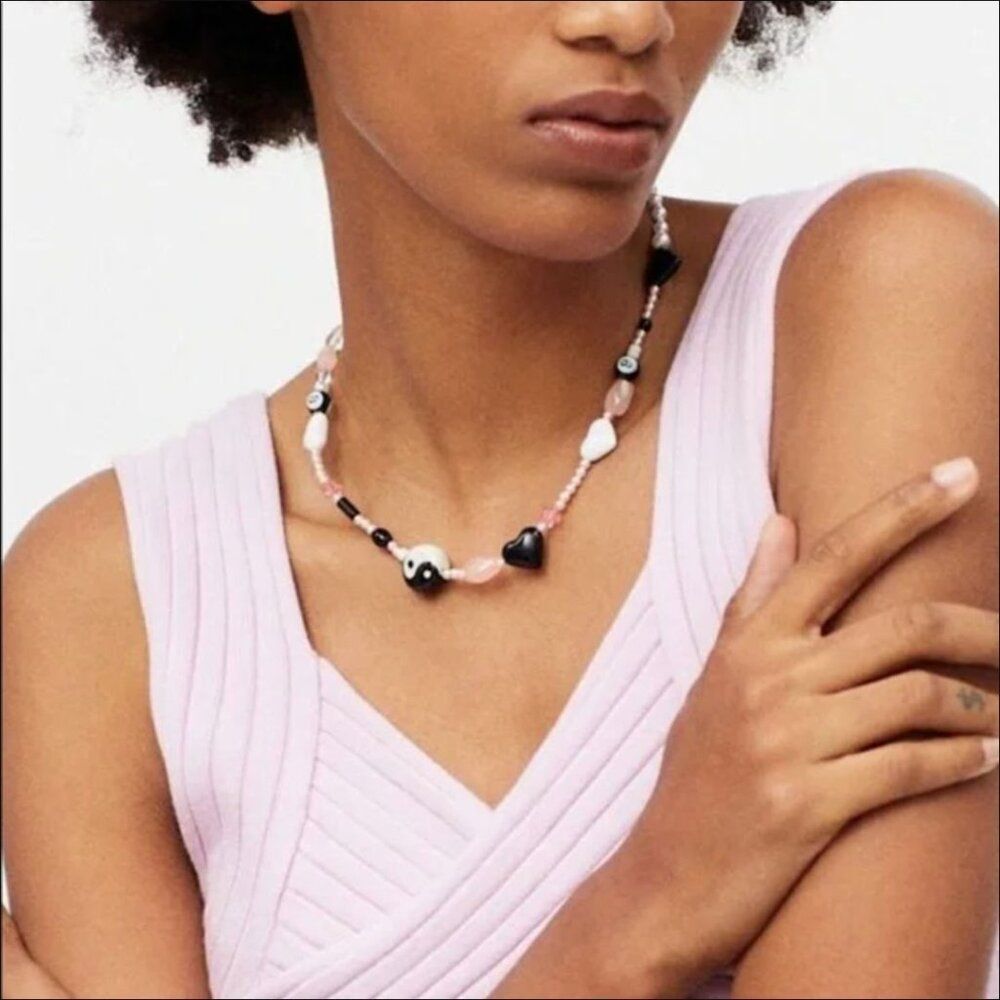 Urban Outfitters Beaded Choker Necklace - Black and Pink, NWT